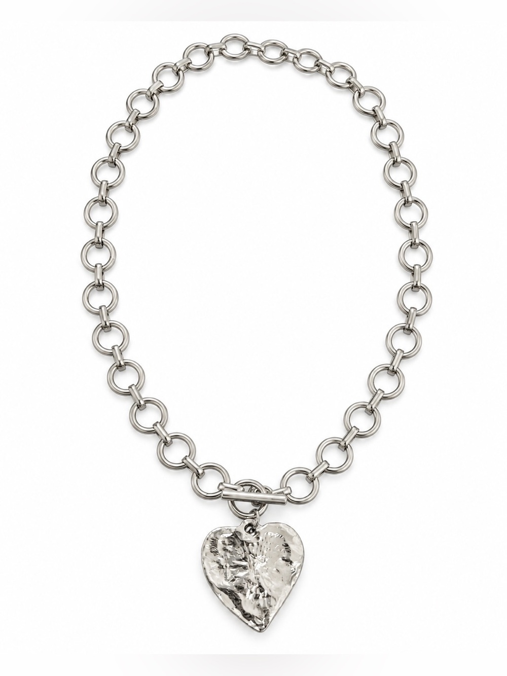 Sterling&Stainless Steel Heart Toggle Pendant Chain Necklace